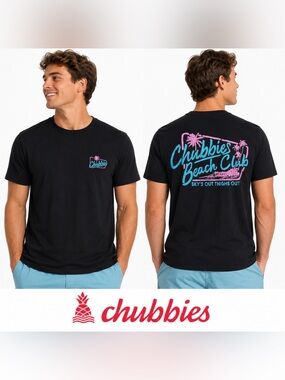 Chubbies Beach Club Graphic T Shirt Large Black Double Sided Tropical Surf Tee